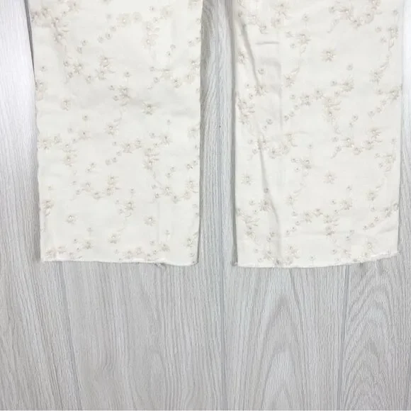 J. Crew | White Floral Embroidered Billie Demi Door Cropped Jeans Size 29 - Picture 7 of 12